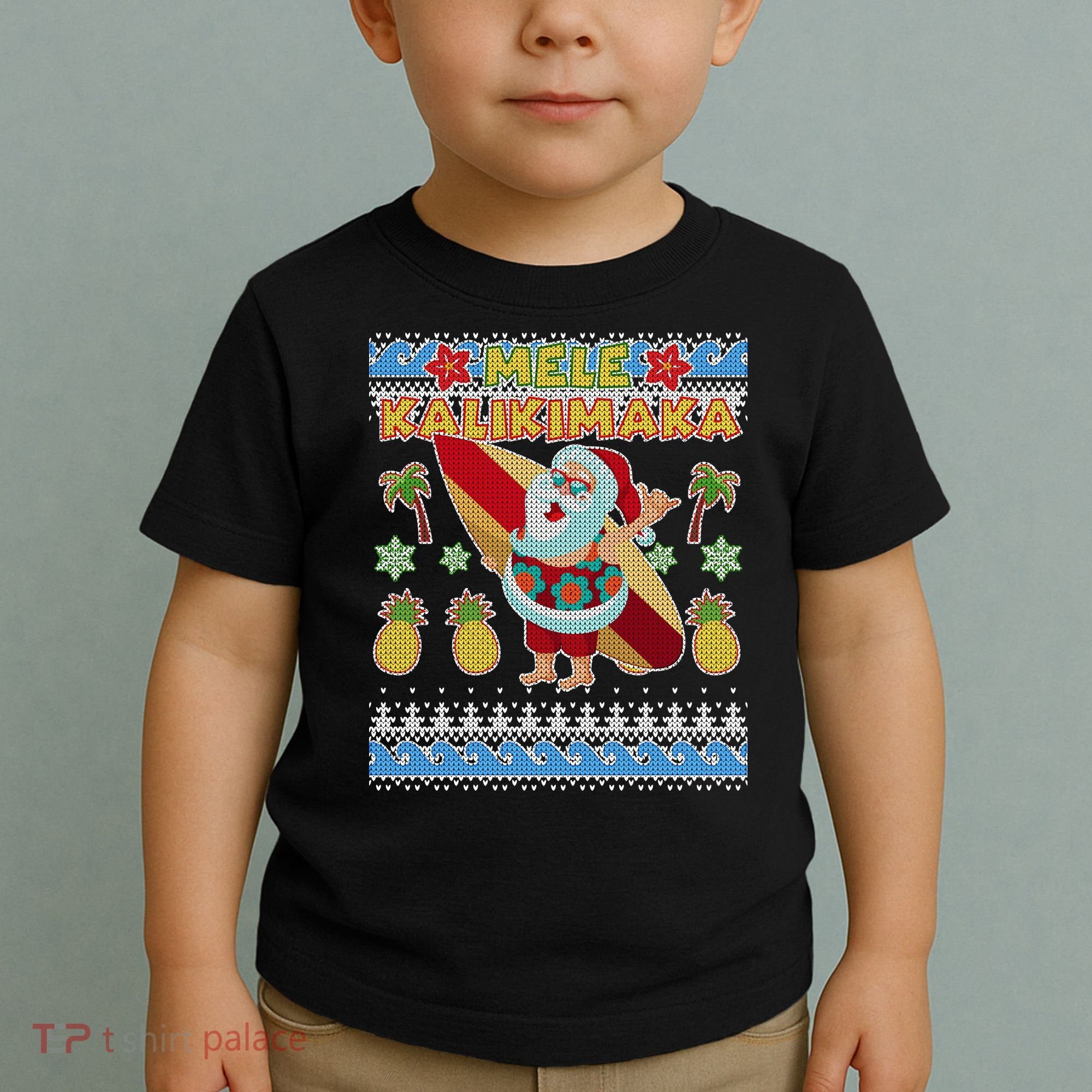 Mele Kalikimaka Santa Ugly Christmas Hawaiian Toddler T-Shirt