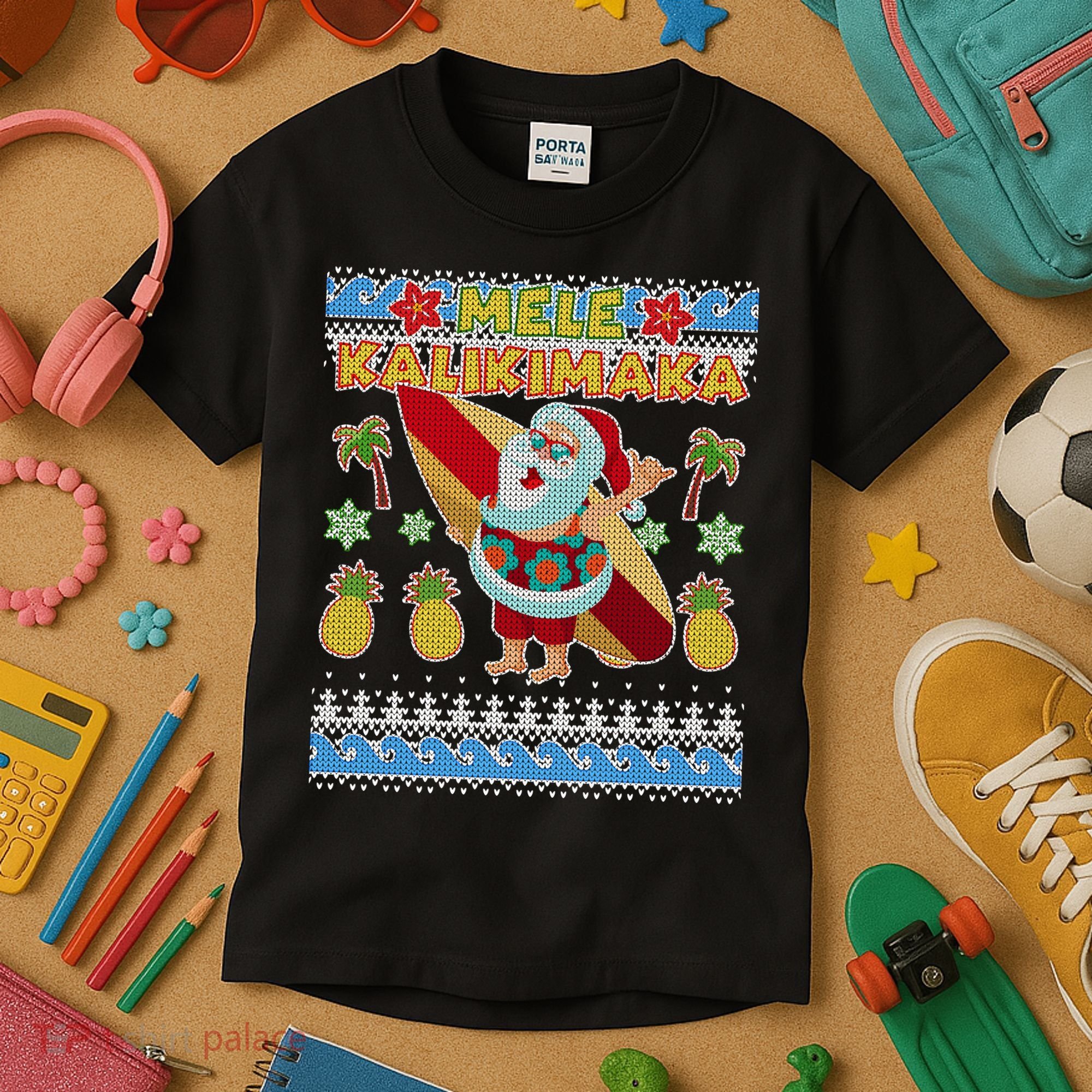 Mele Kalikimaka Santa Ugly Christmas Hawaiian Kids T-Shirt