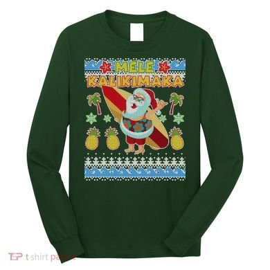 Mele Kalikimaka Santa Ugly Christmas Hawaiian Long Sleeve Shirt