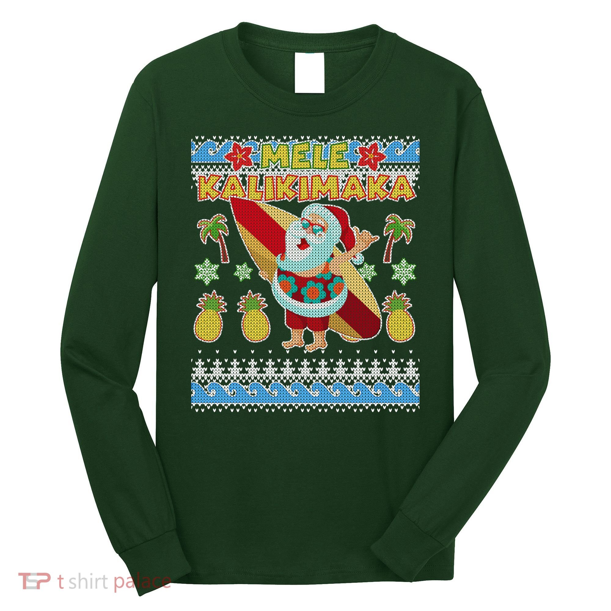 Mele Kalikimaka Santa Ugly Christmas Hawaiian Long Sleeve Shirt