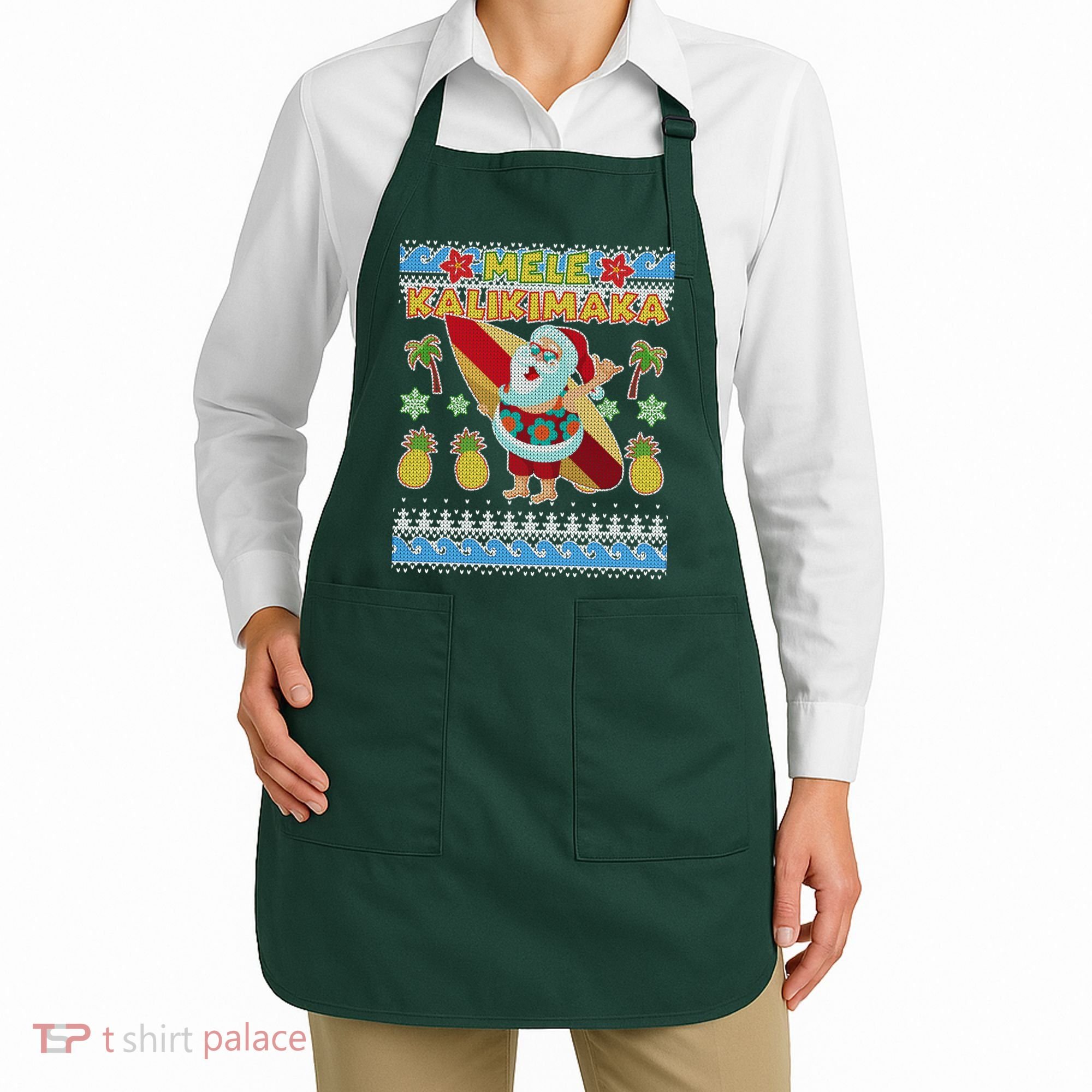 Mele Kalikimaka Santa Ugly Christmas Hawaiian Apron