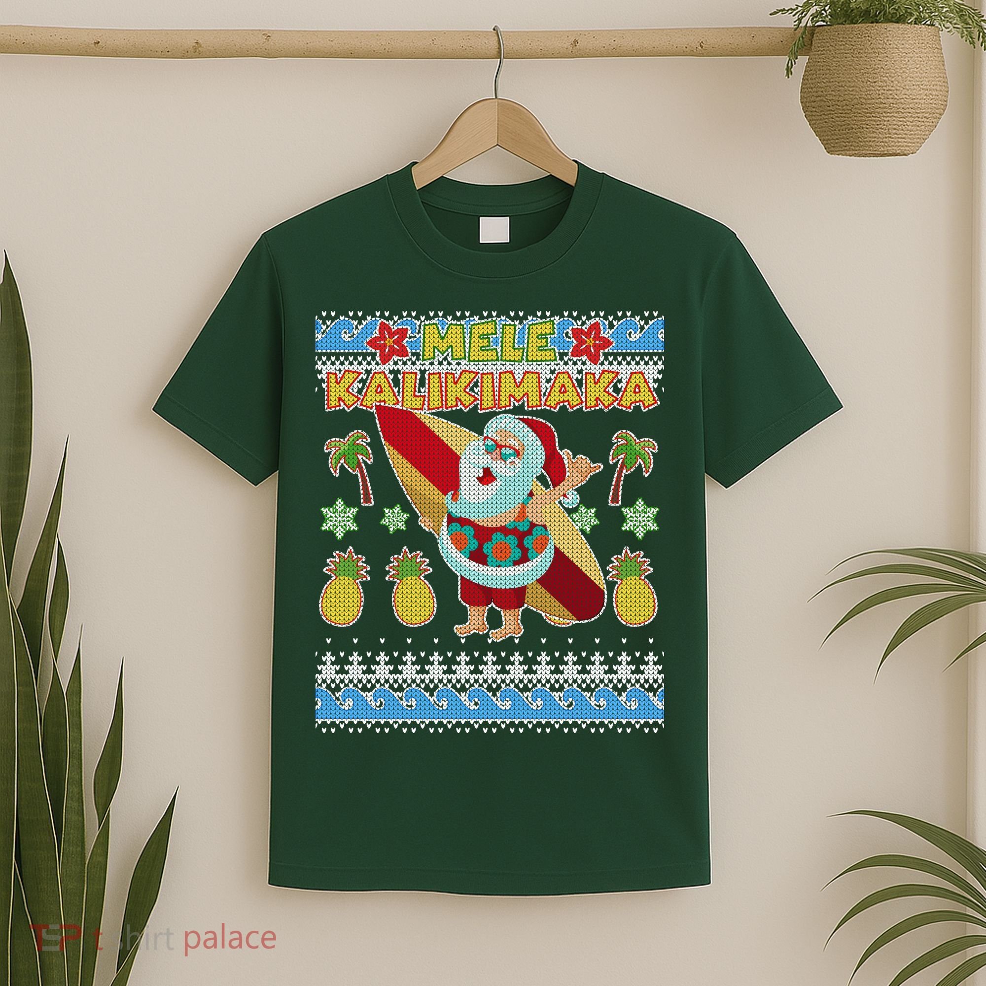 Mele Kalikimaka Santa Ugly Christmas Hawaiian T-Shirt