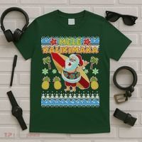 Mele Kalikimaka Santa Ugly Christmas Hawaiian T-Shirt thumb 5