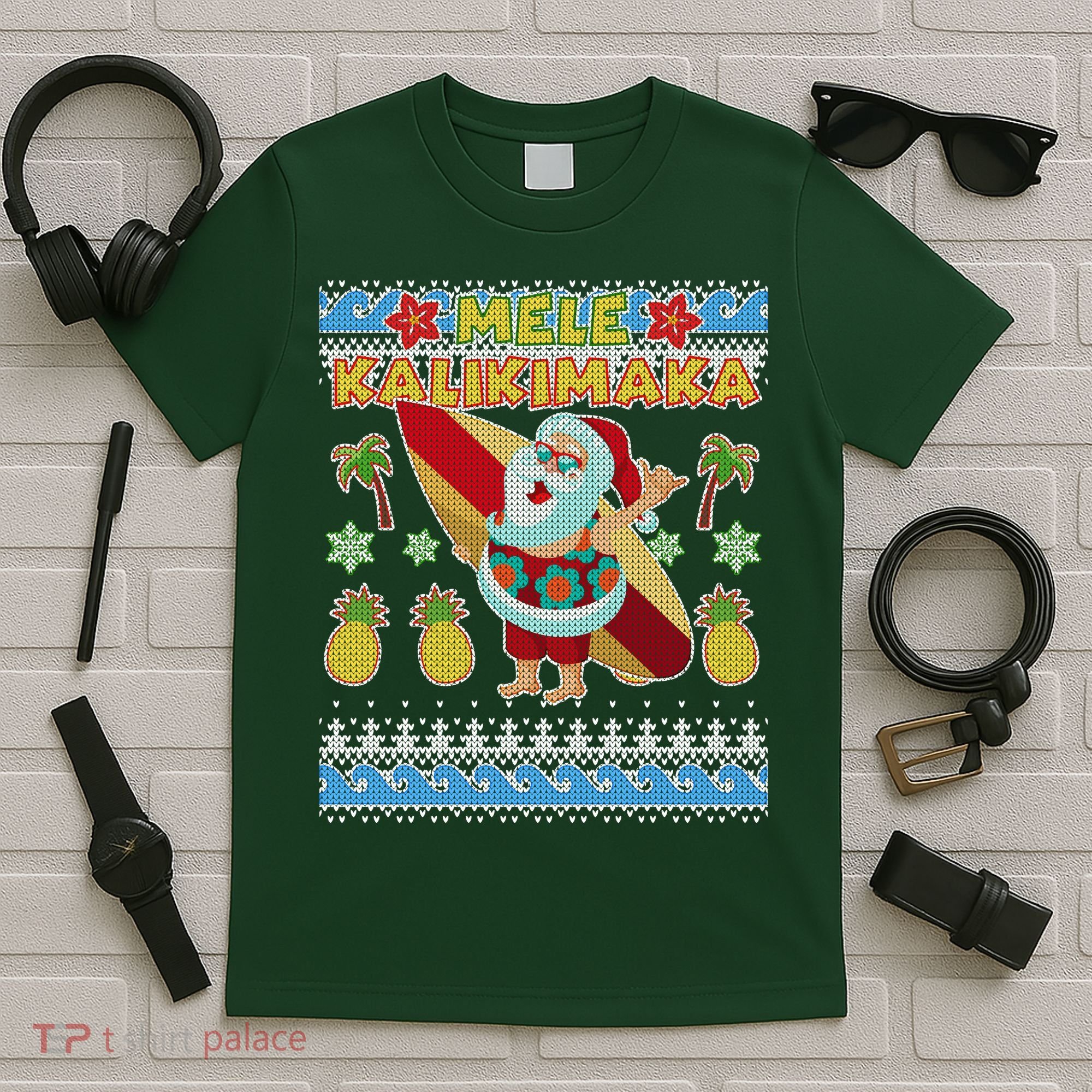Mele Kalikimaka Santa Ugly Christmas Hawaiian T-Shirt