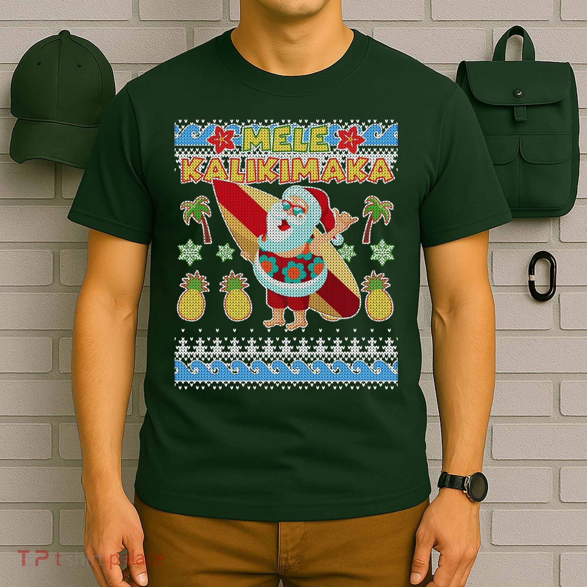 Mele Kalikimaka Santa Ugly Christmas Hawaiian T-Shirt