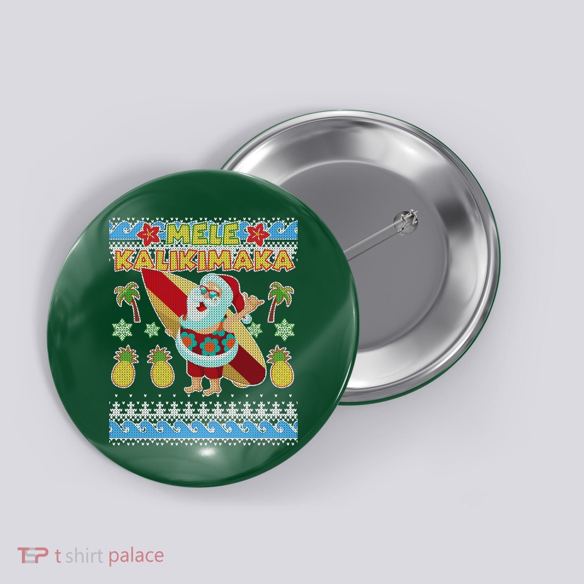 Mele Kalikimaka Santa Ugly Christmas Hawaiian Button