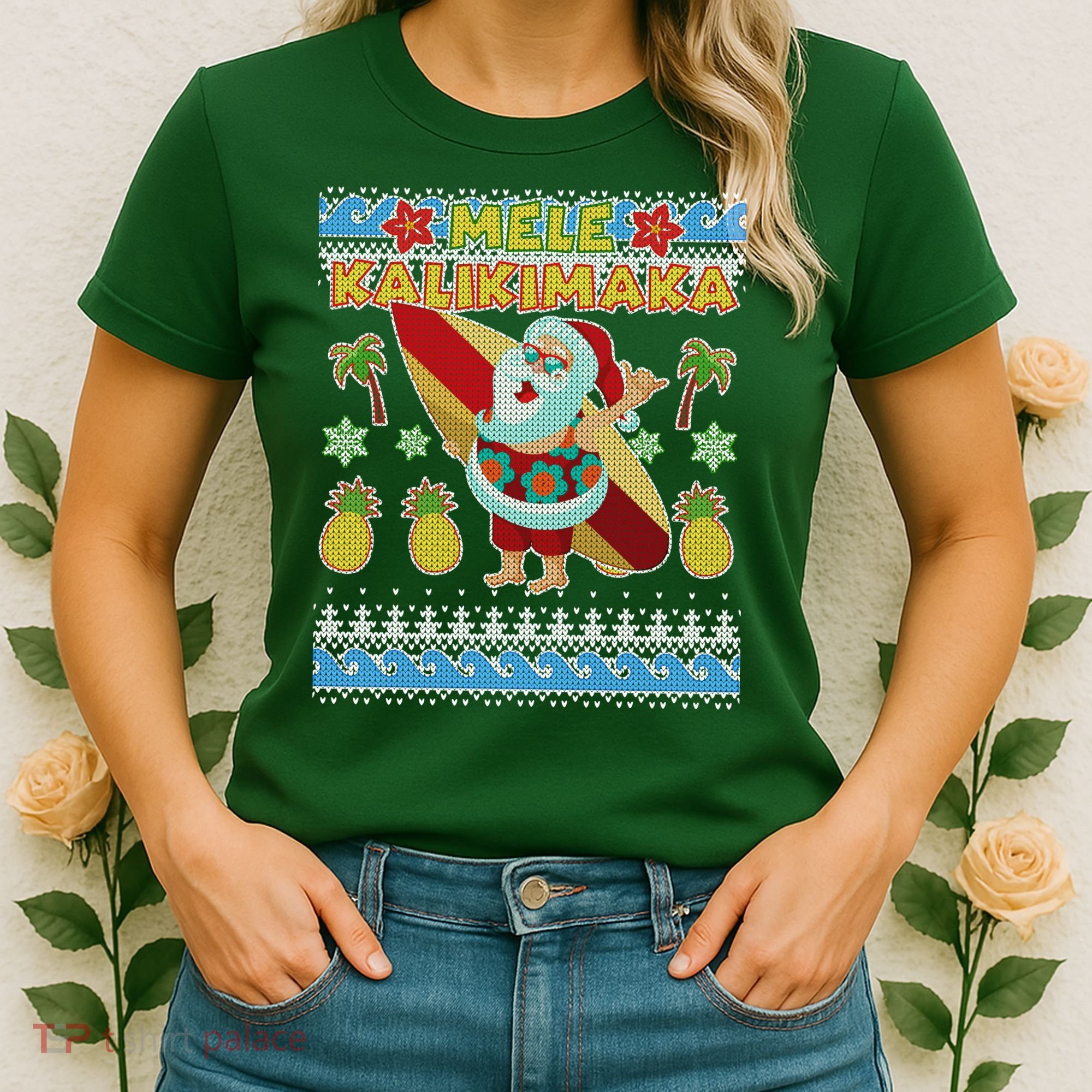Mele Kalikimaka Santa Ugly Christmas Hawaiian Women's T-Shirt