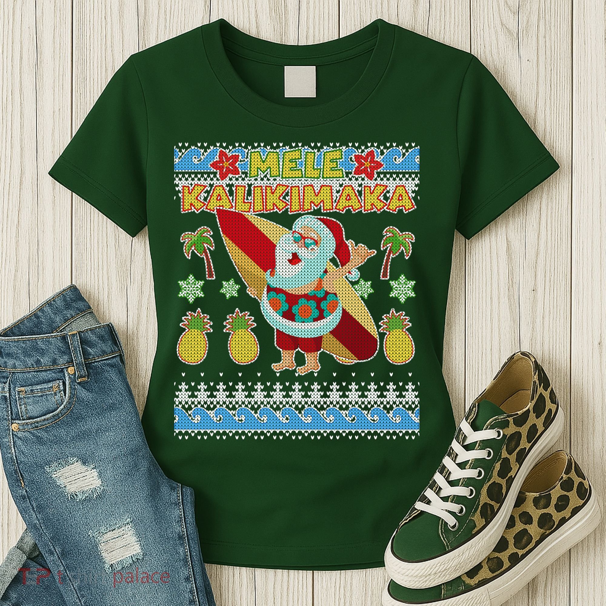 Mele Kalikimaka Santa Ugly Christmas Hawaiian Women's T-Shirt