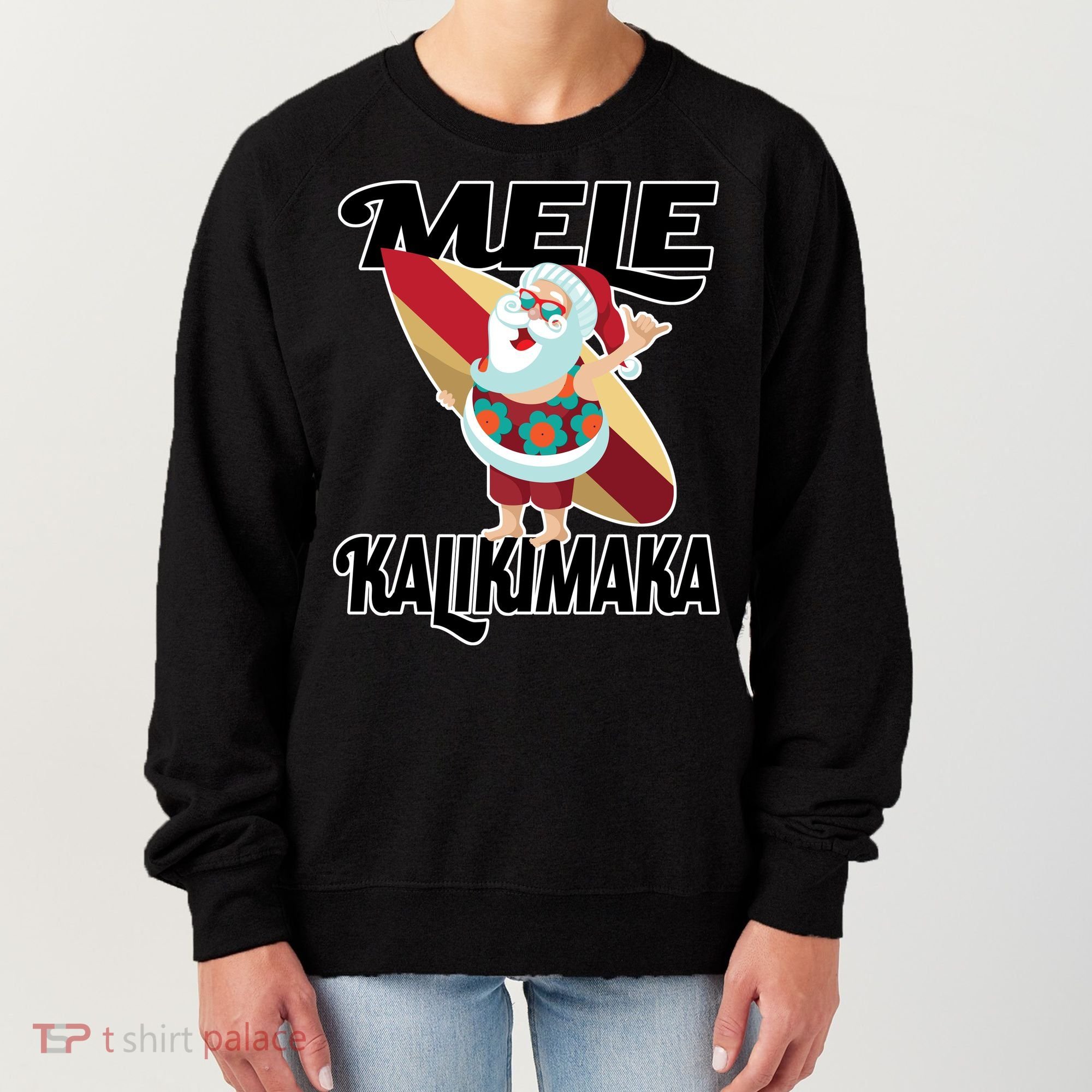 Mele Kalikimaka Surfing Santa Christmas Women's Sweatshirt