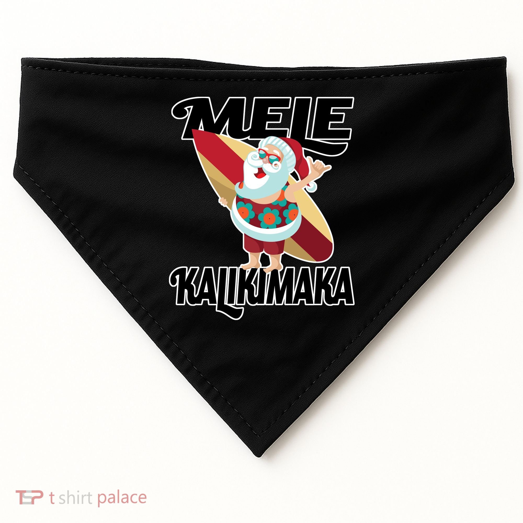 Mele Kalikimaka Surfing Santa Christmas USA-Made Doggie Bandana