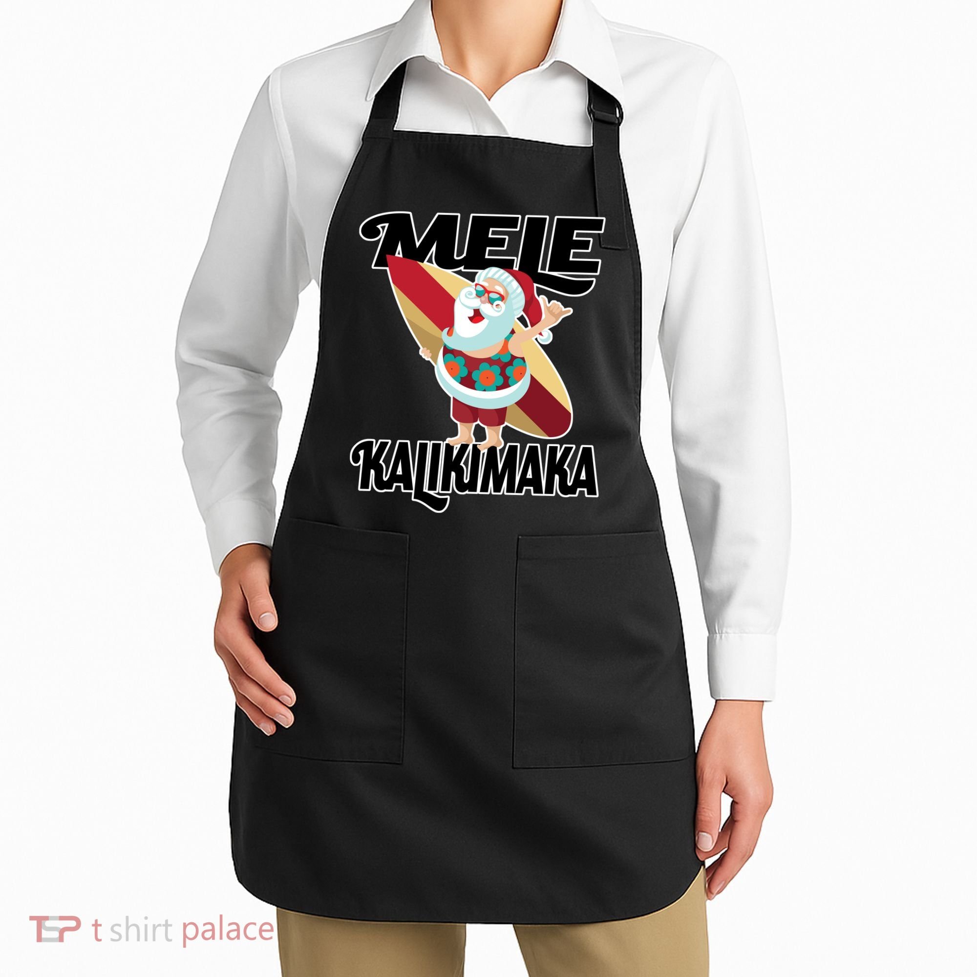 Mele Kalikimaka Surfing Santa Christmas Apron