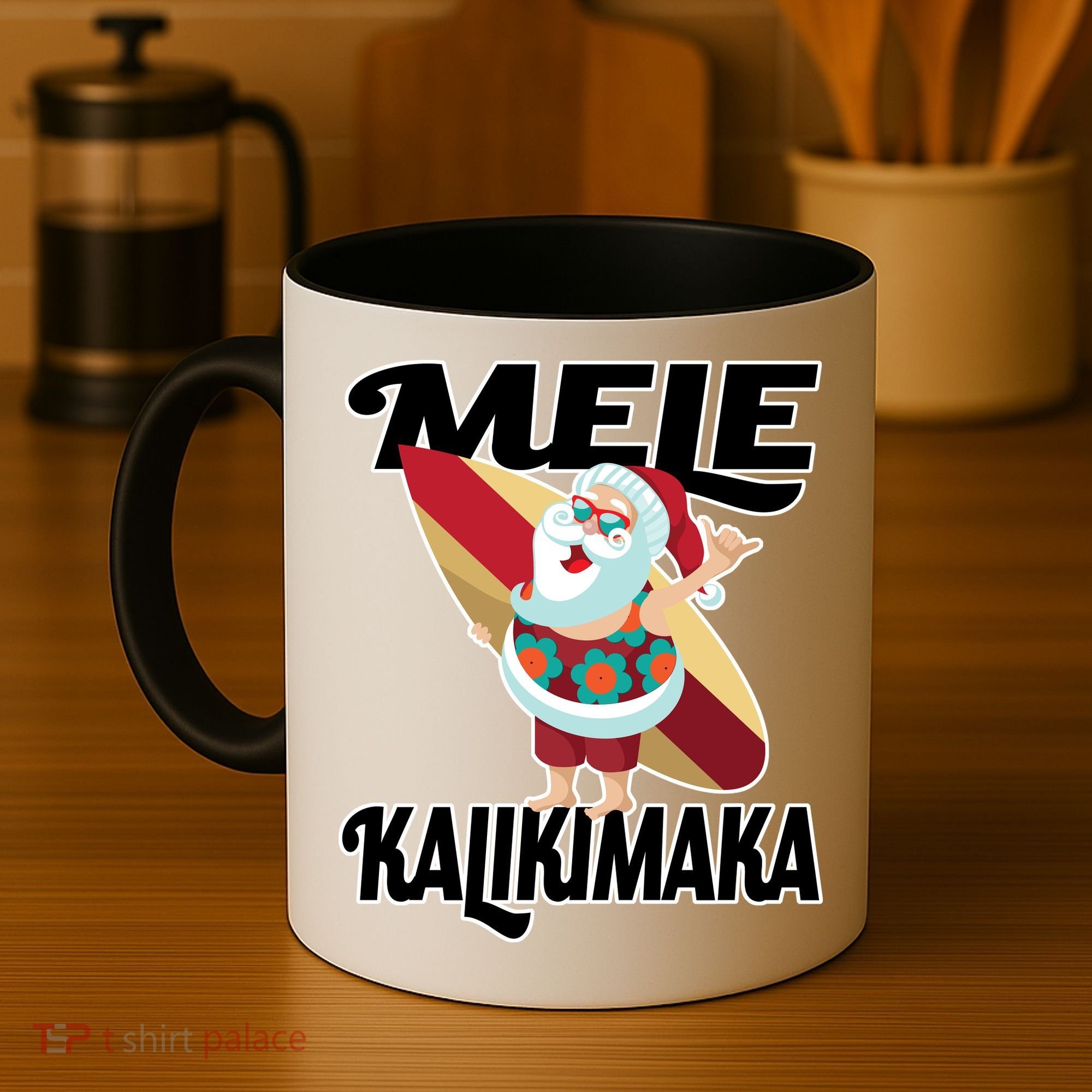 Mele Kalikimaka Surfing Santa Christmas Coffee Mug