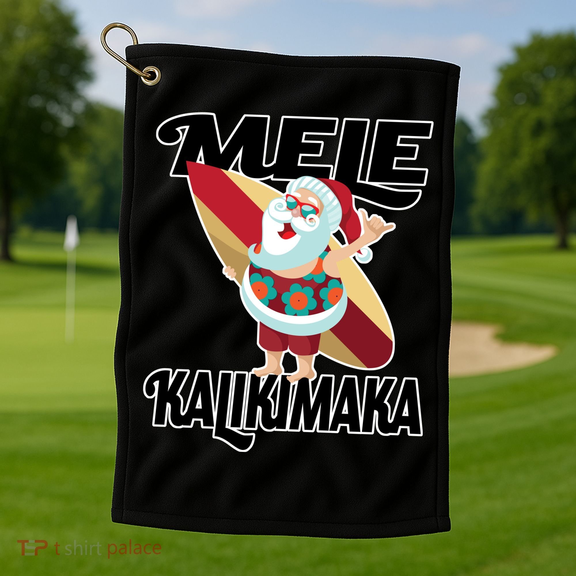 Mele Kalikimaka Surfing Santa Christmas Golf Towel