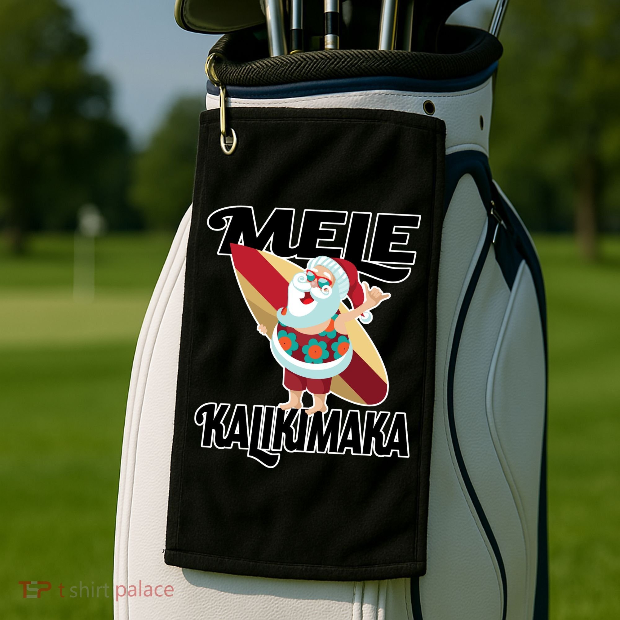 Mele Kalikimaka Surfing Santa Christmas Golf Towel