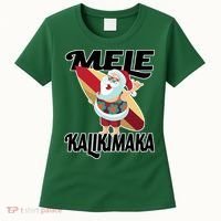 Mele Kalikimaka Surfing Santa Christmas Women's T-Shirt thumb 0