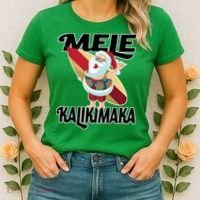 Mele Kalikimaka Surfing Santa Christmas Women's T-Shirt thumb 2