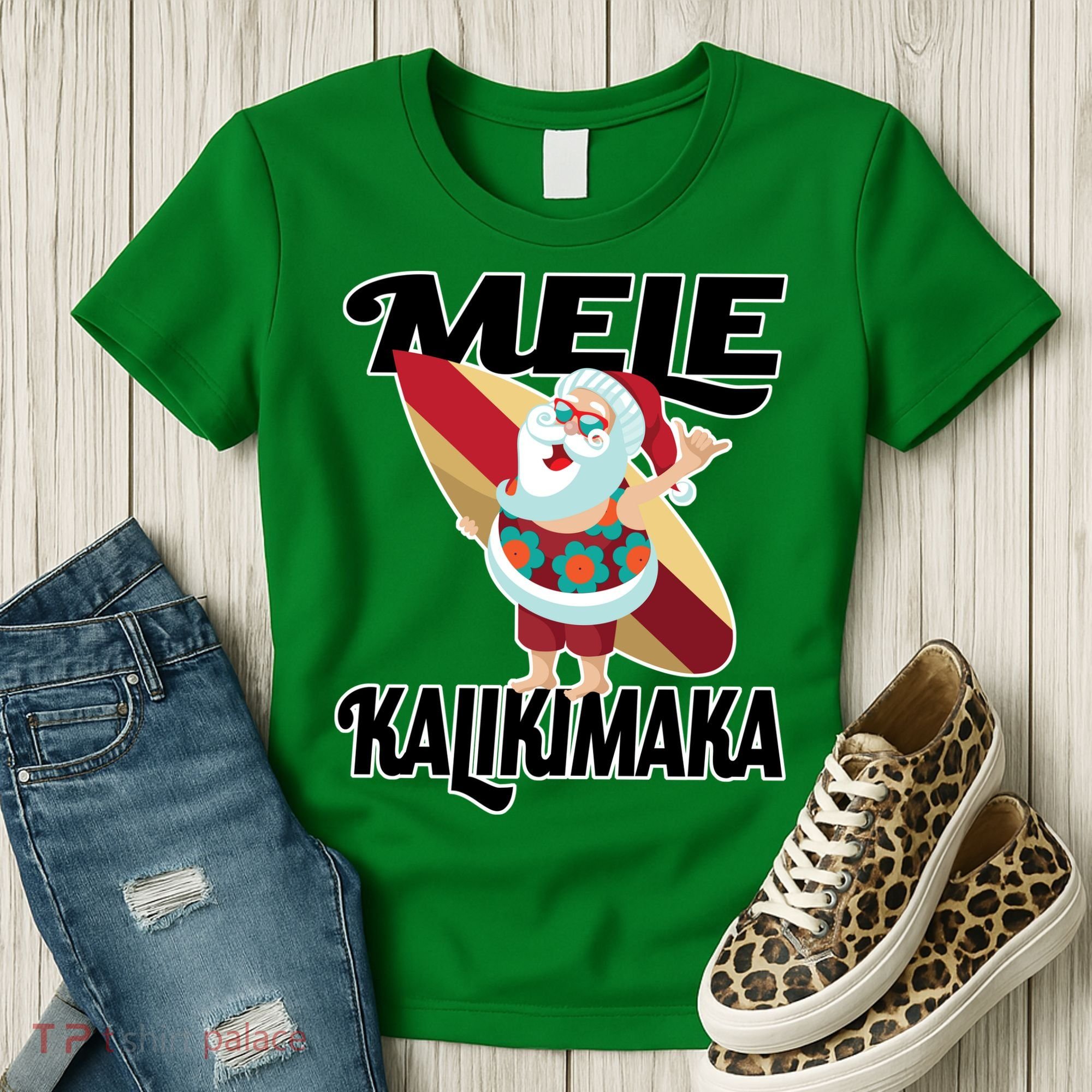 Mele Kalikimaka Surfing Santa Christmas Women's T-Shirt