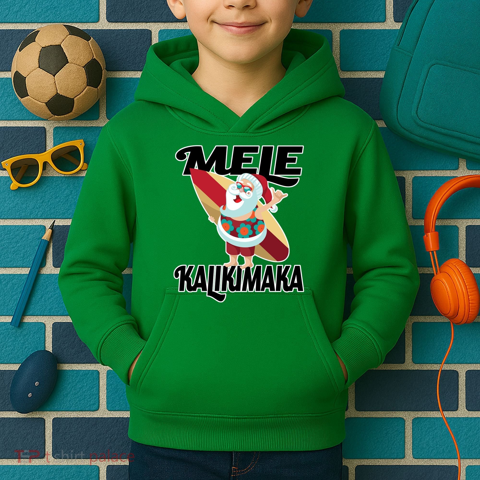 Mele Kalikimaka Surfing Santa Christmas Kids Hoodie