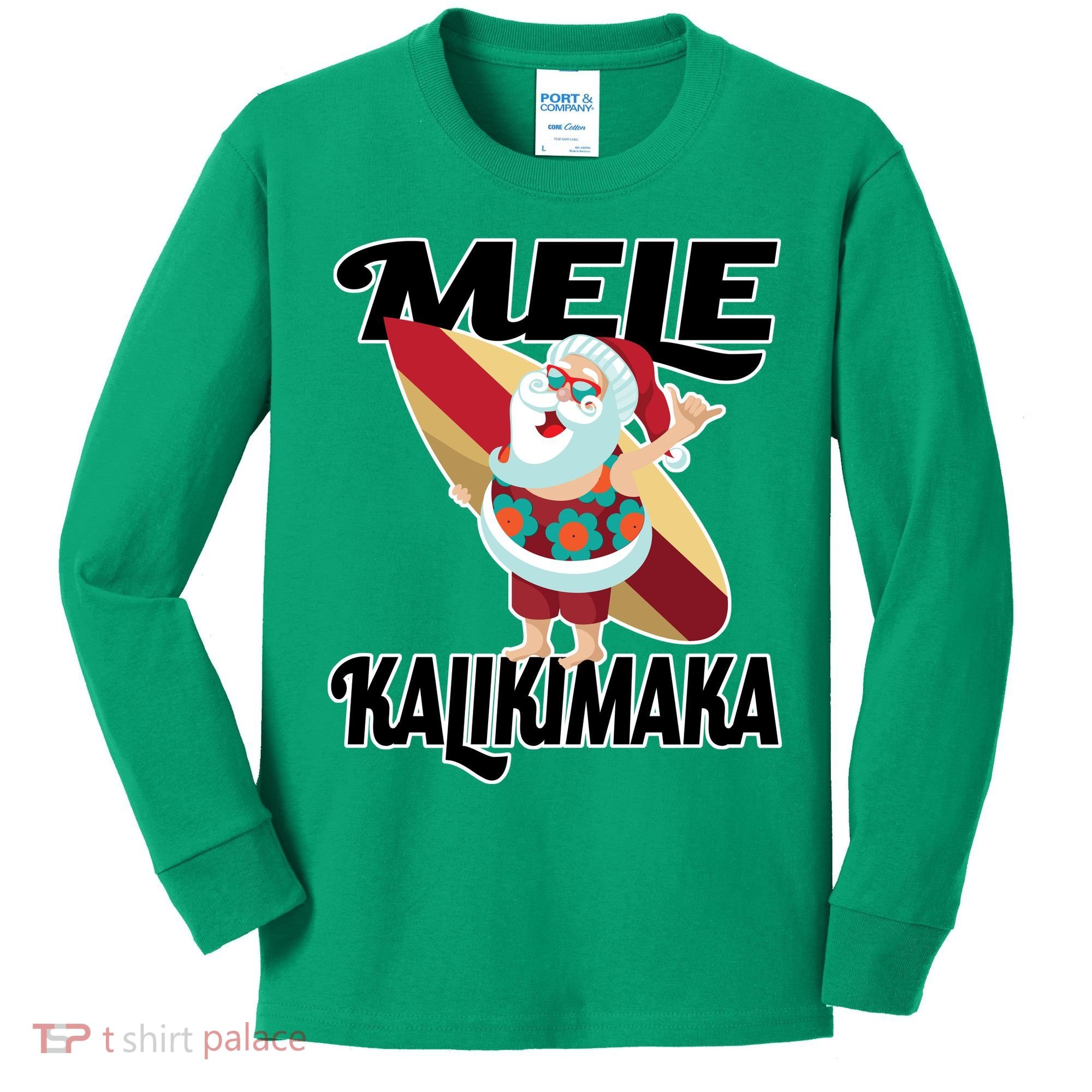 Mele Kalikimaka Surfing Santa Christmas Kids Long Sleeve Shirt