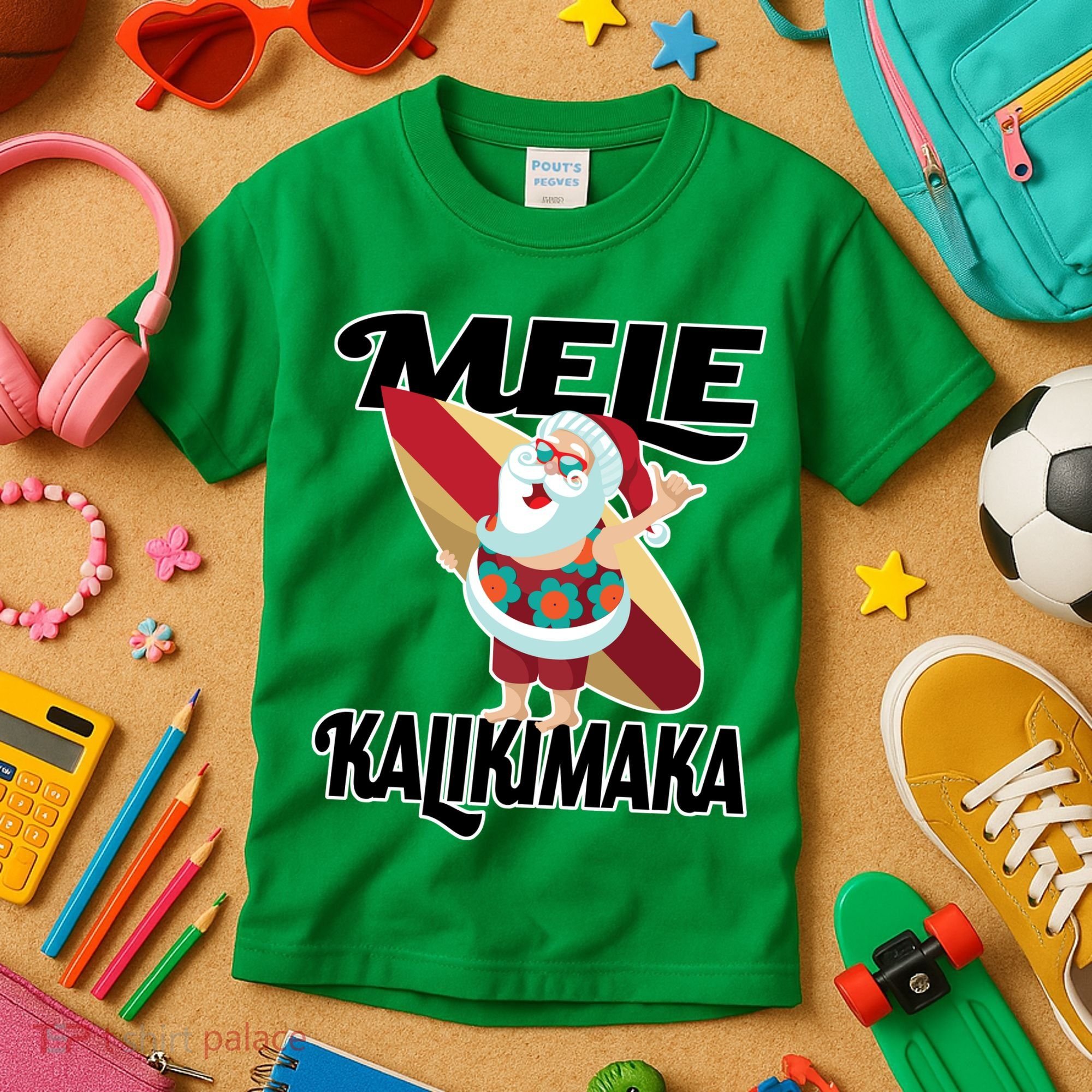 Mele Kalikimaka Surfing Santa Christmas Kids T-Shirt