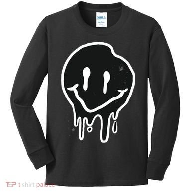 Melting Black And White Smile Face Kids Long Sleeve Shirt