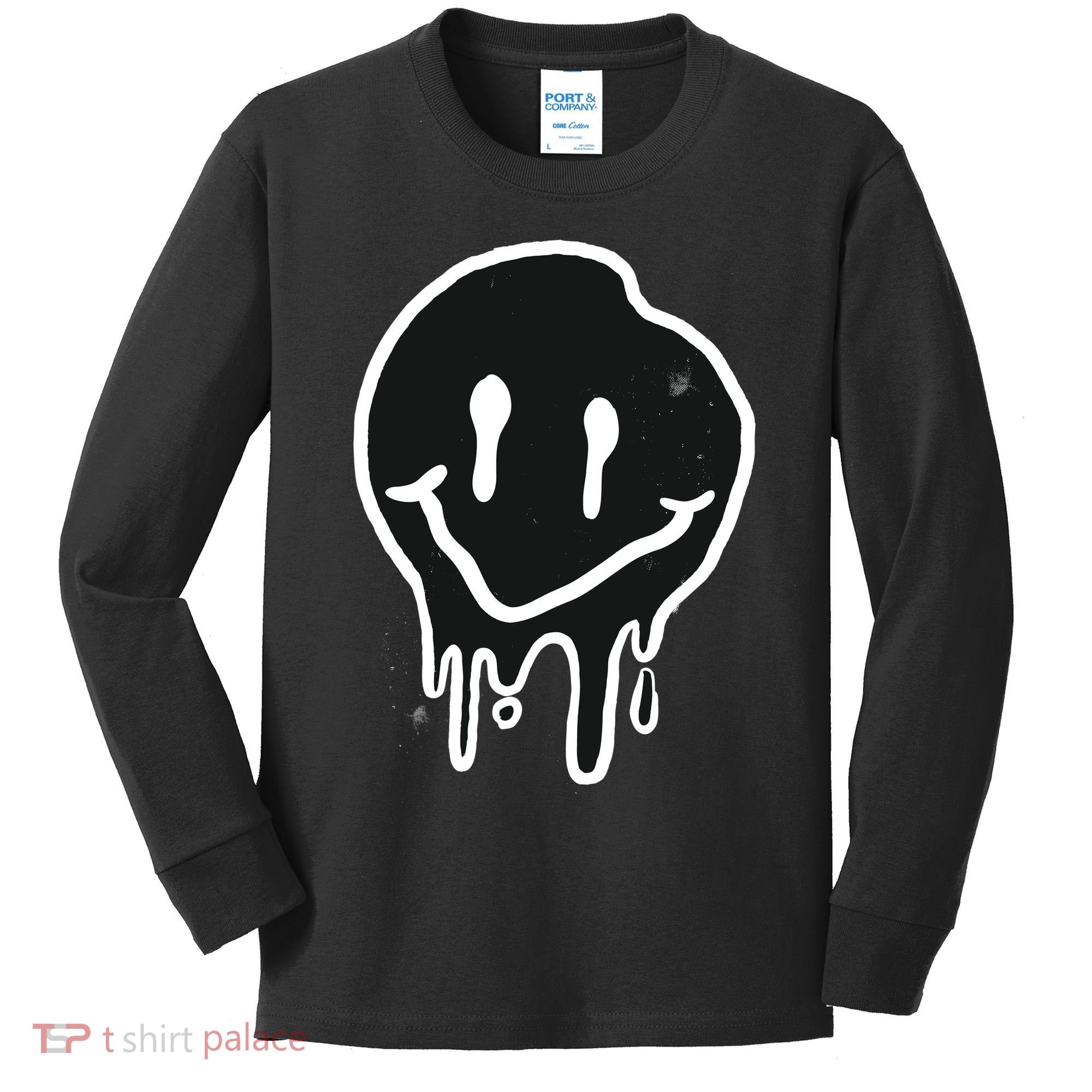 Melting Black And White Smile Face Kids Long Sleeve Shirt