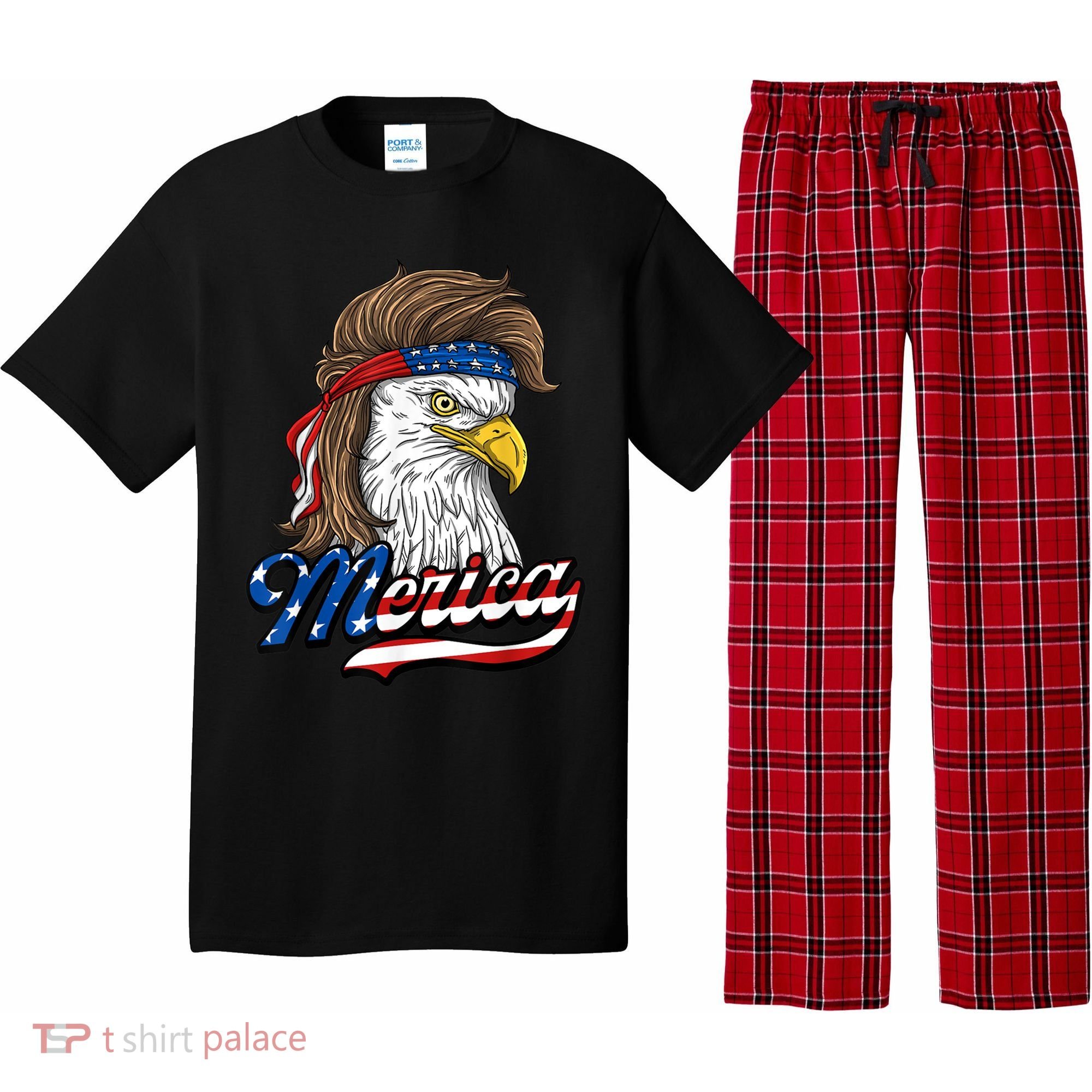 Merica Eagle Mullet 4th Of July American Flag Gift Pajama Set