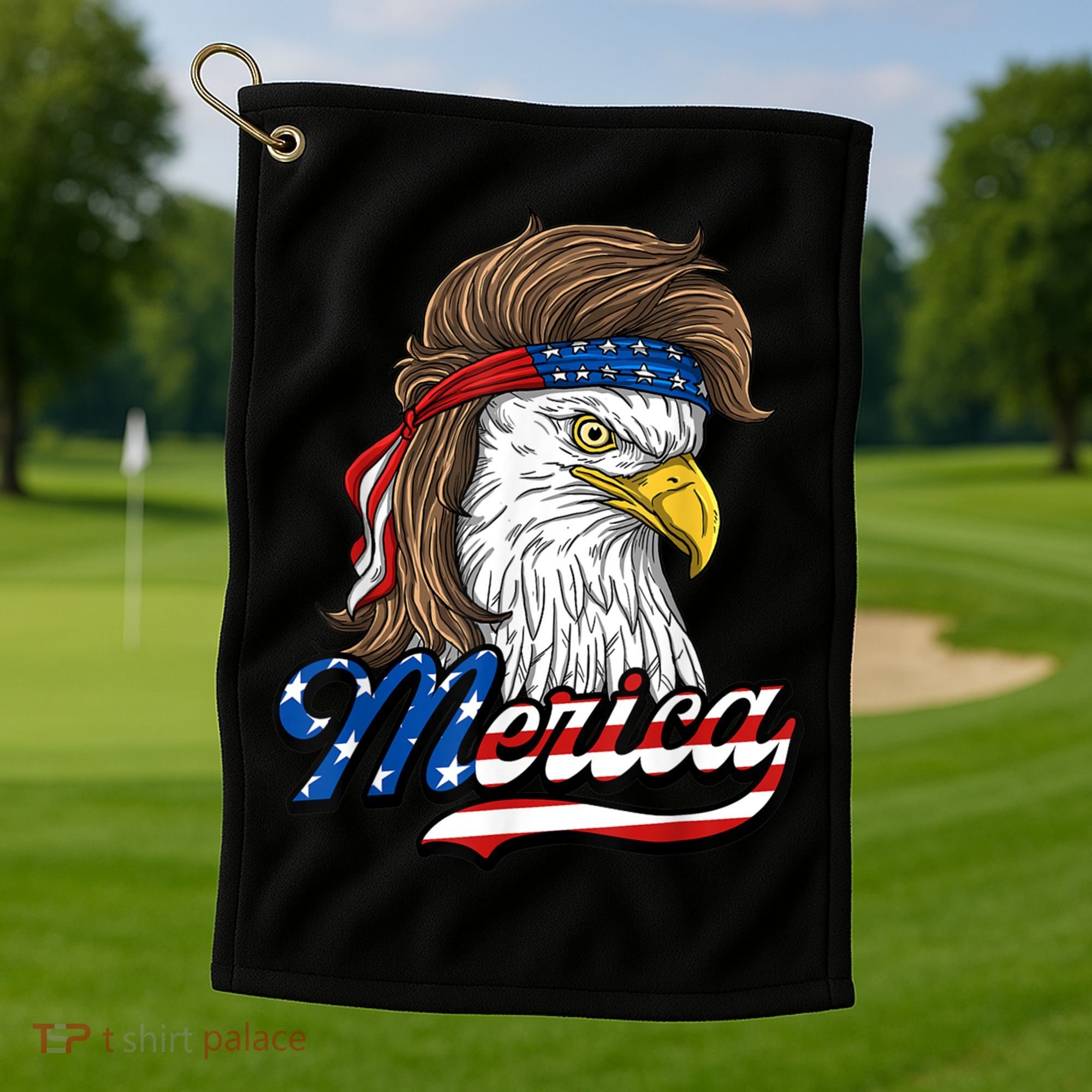 Merica Eagle Mullet 4th Of July American Flag Gift Golf Towel