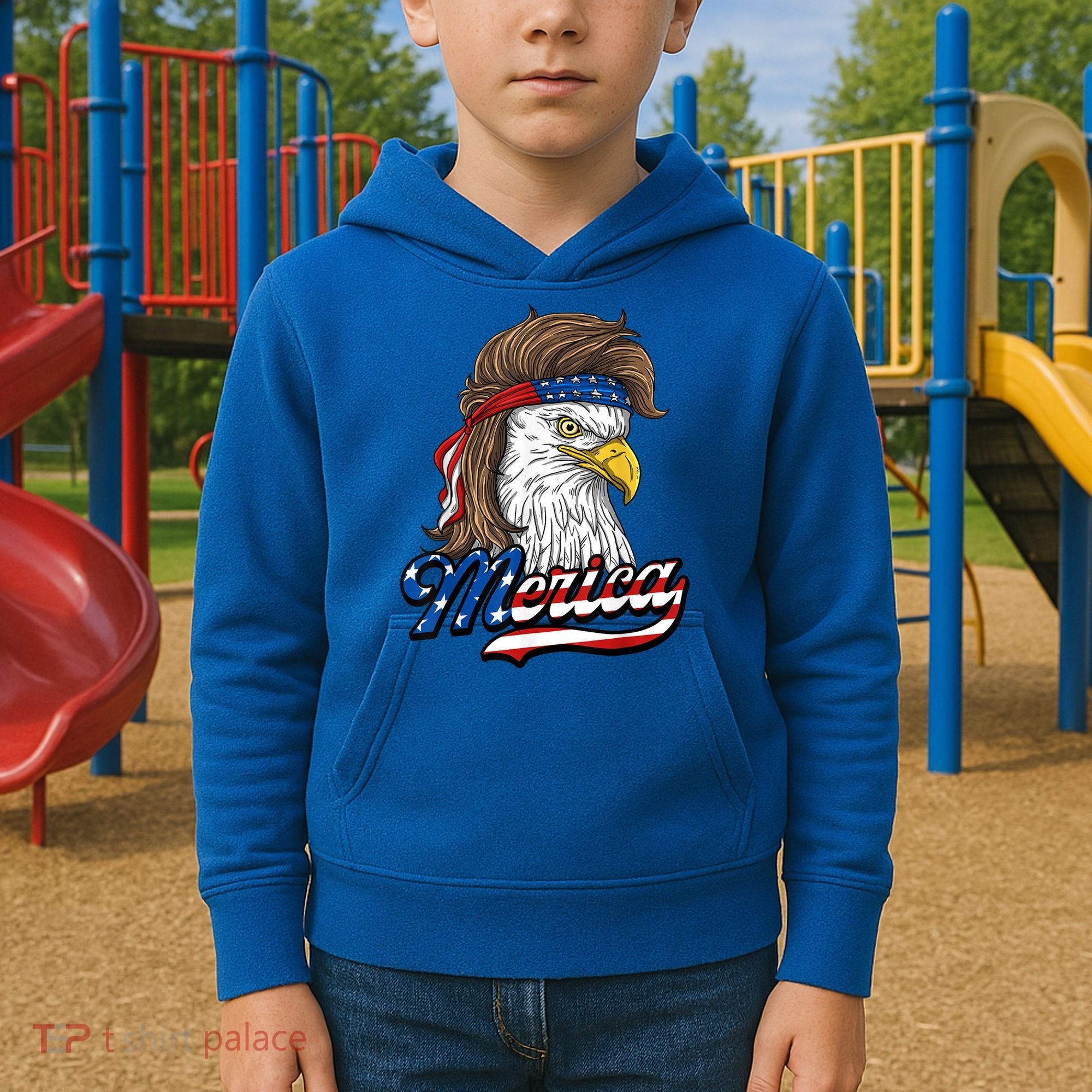 Merica Eagle Mullet 4th Of July American Flag Gift Kids Hoodie