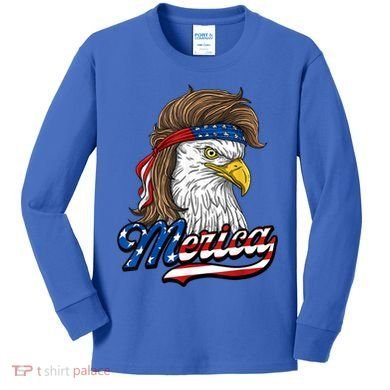 Merica Eagle Mullet 4th Of July American Flag Gift Kids Long Sleeve Shirt