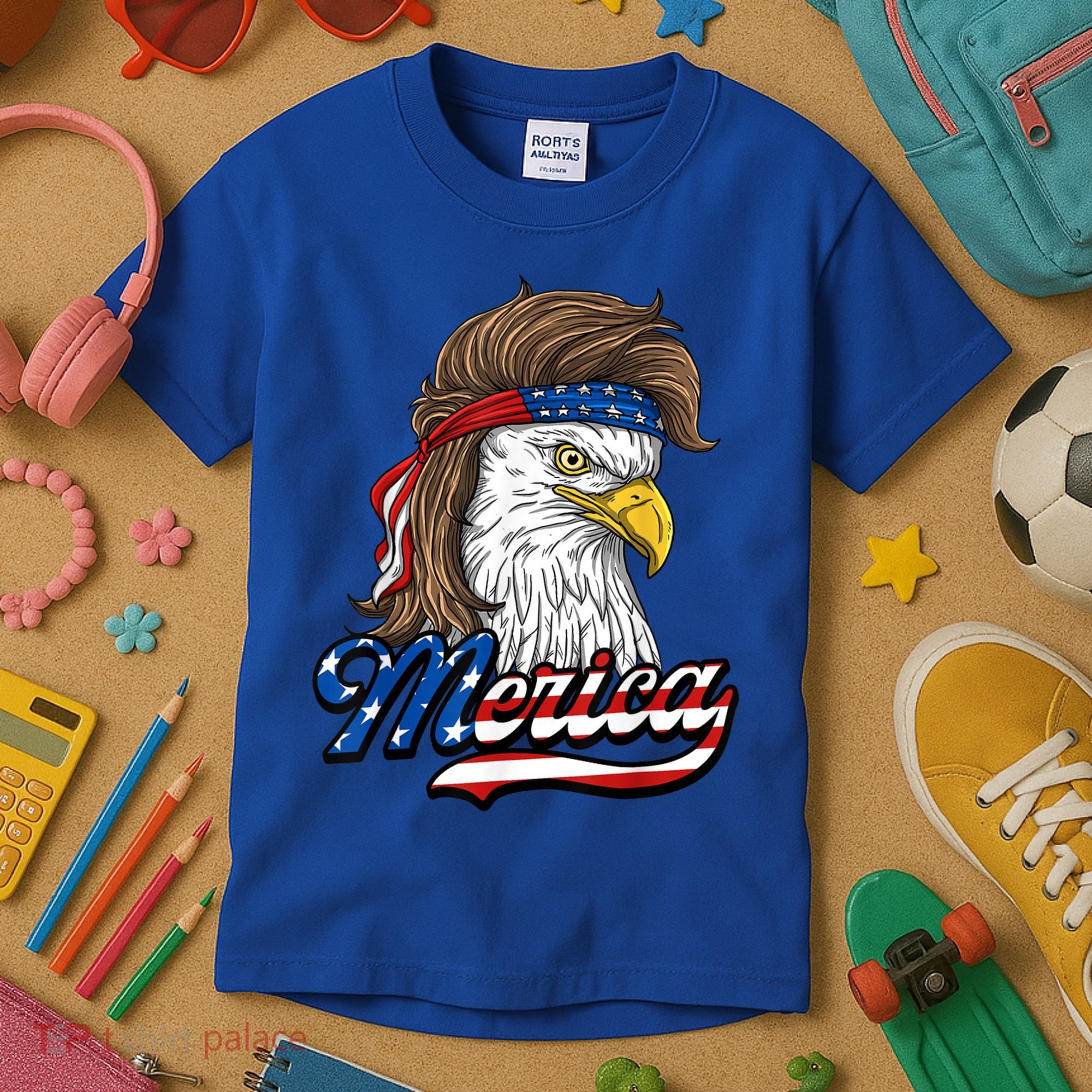 Merica Eagle Mullet 4th Of July American Flag Gift Kids T-Shirt