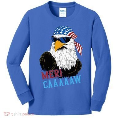 Mericaaaaaw Eagle Mullet Usa American Flag Kids Long Sleeve Shirt
