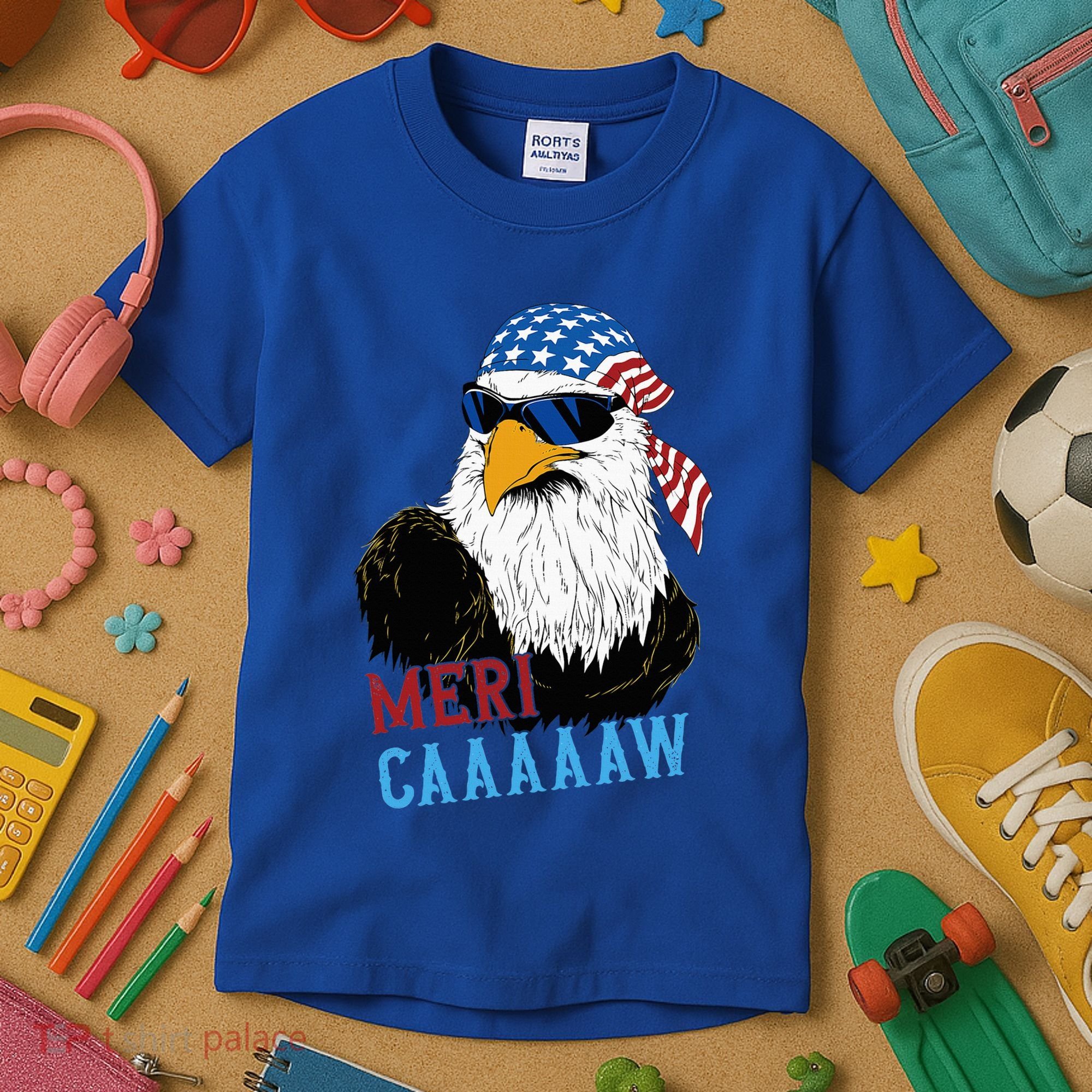 Mericaaaaaw Eagle Mullet Usa American Flag Kids T-Shirt