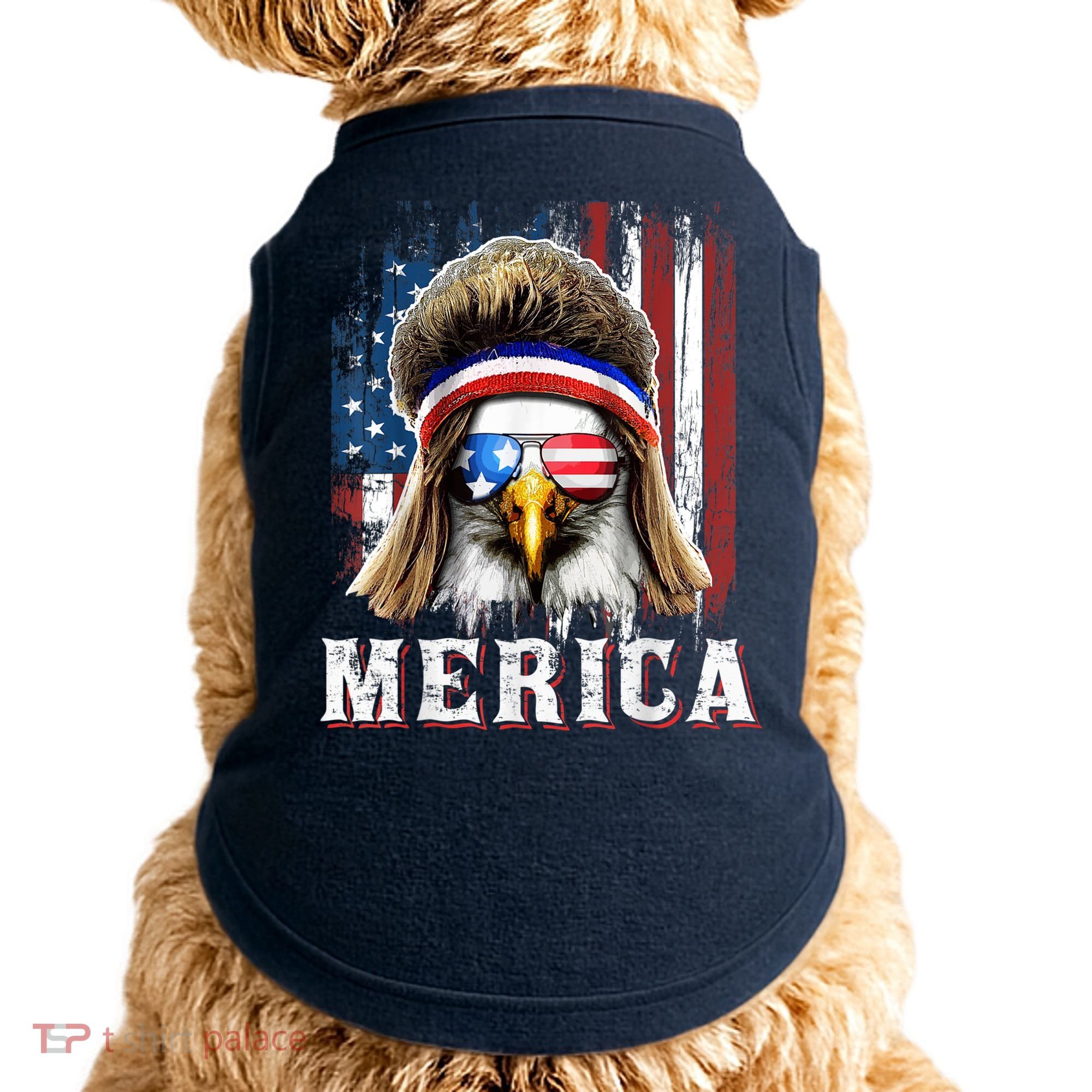 Merica Eagle Mullet 4th Of July American Flag Stars Stripes Doggie Tank