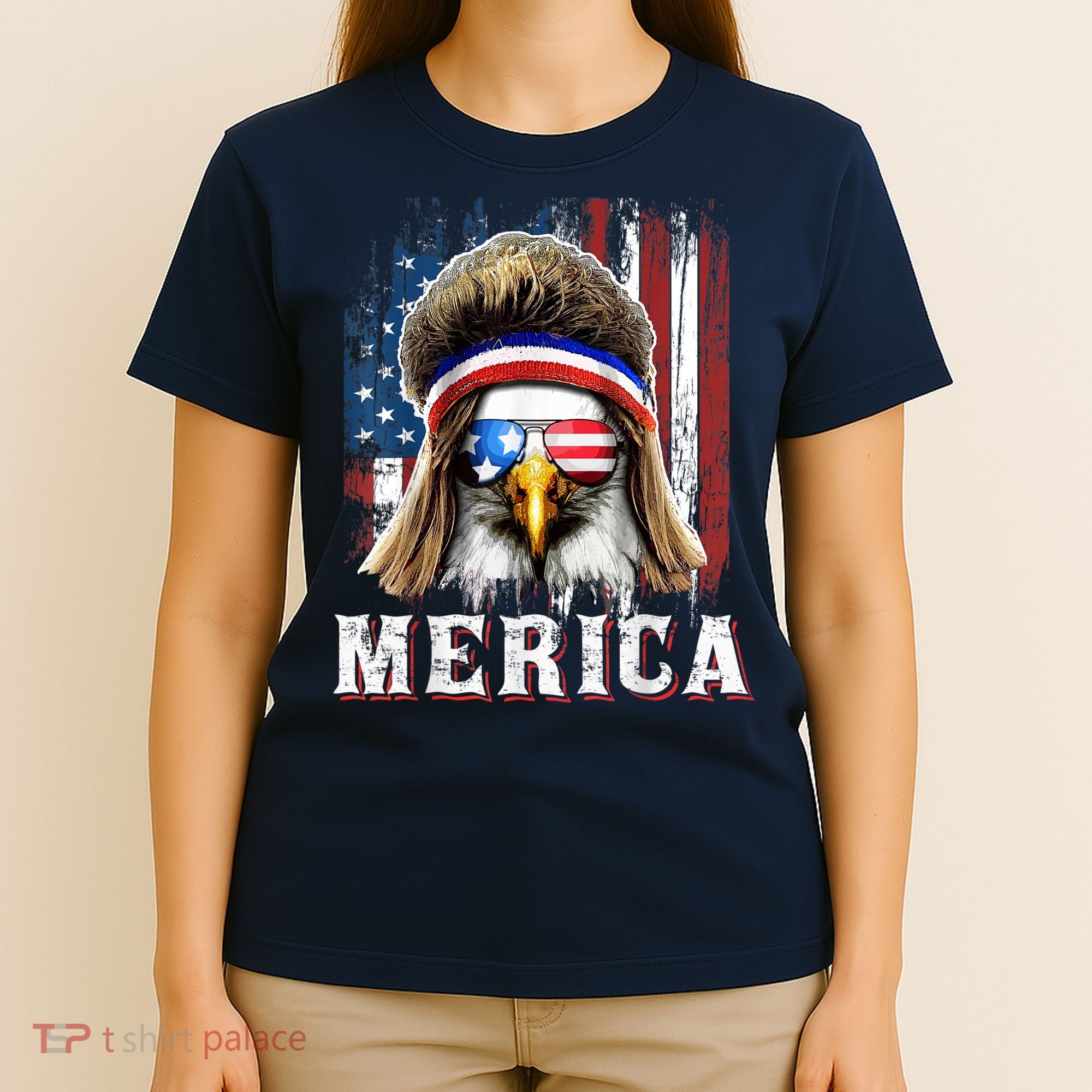 Merica Eagle Mullet 4th Of July American Flag Stars Stripes T-Shirt