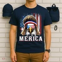 Merica Eagle Mullet 4th Of July American Flag Stars Stripes T-Shirt thumb 6