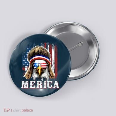 Merica Eagle Mullet 4th Of July American Flag Stars Stripes Button