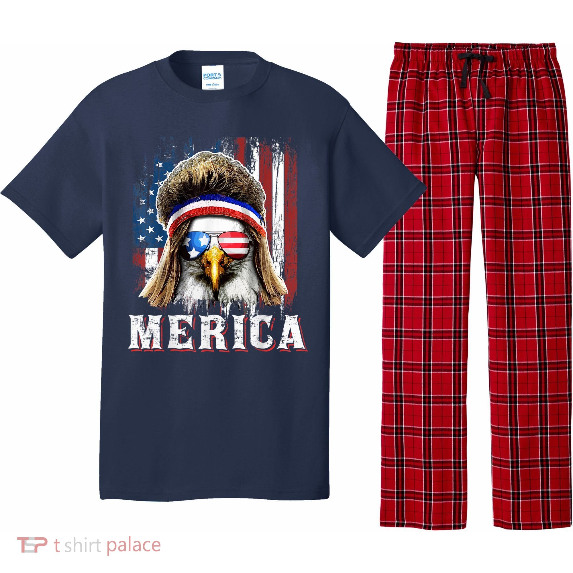 Merica Eagle Mullet 4th Of July American Flag Stars Stripes Pajama Set