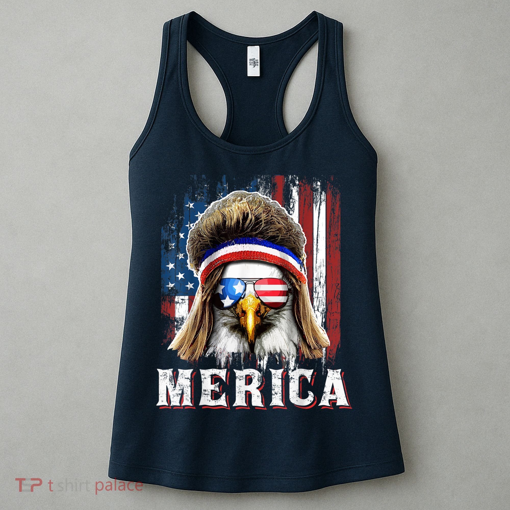 Merica Eagle Mullet 4th Of July American Flag Stars Stripes Women's Tank Top