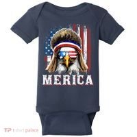 Merica Eagle Mullet 4th Of July American Flag Stars Stripes Baby Bodysuit thumb 0