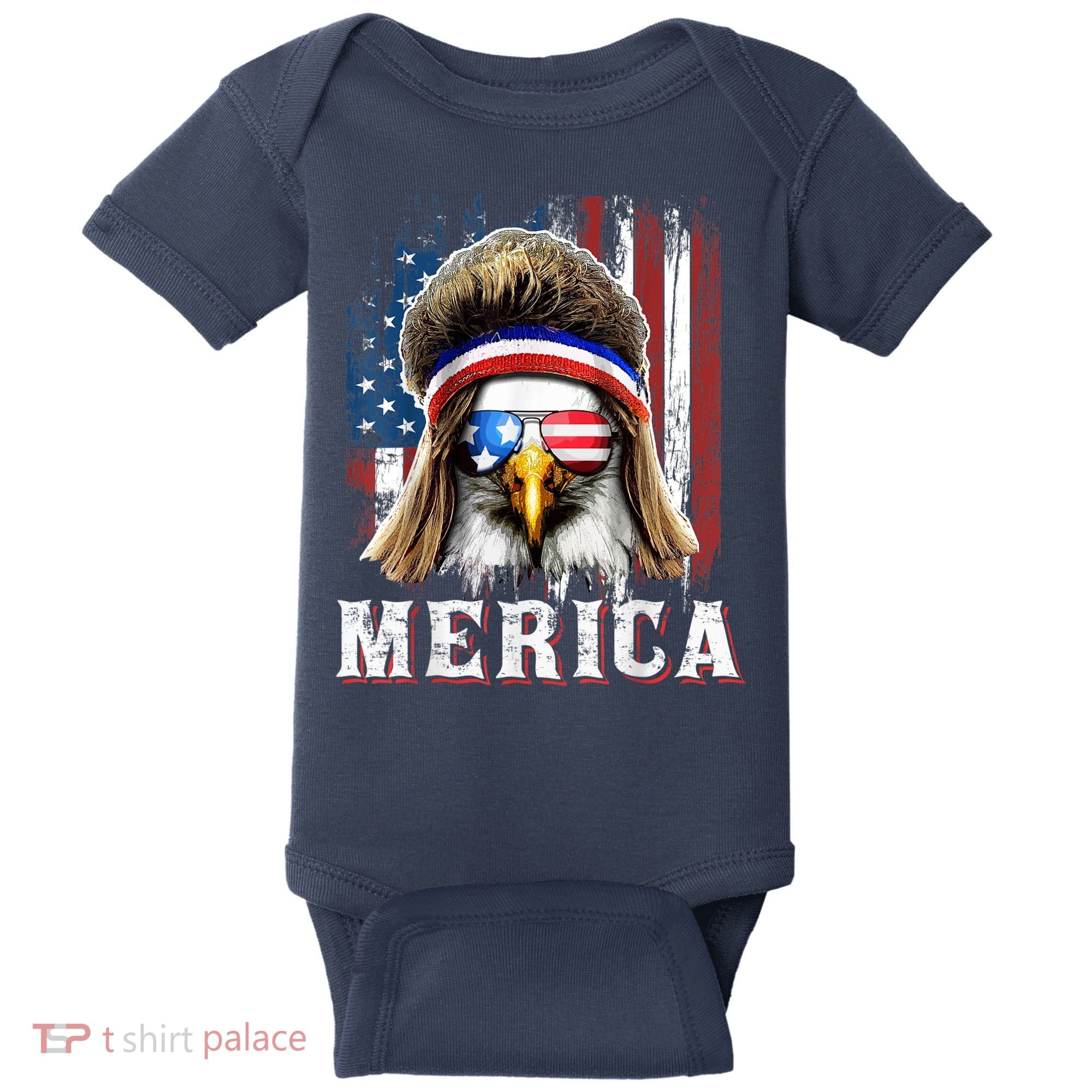 Merica Eagle Mullet 4th Of July American Flag Stars Stripes Baby Bodysuit