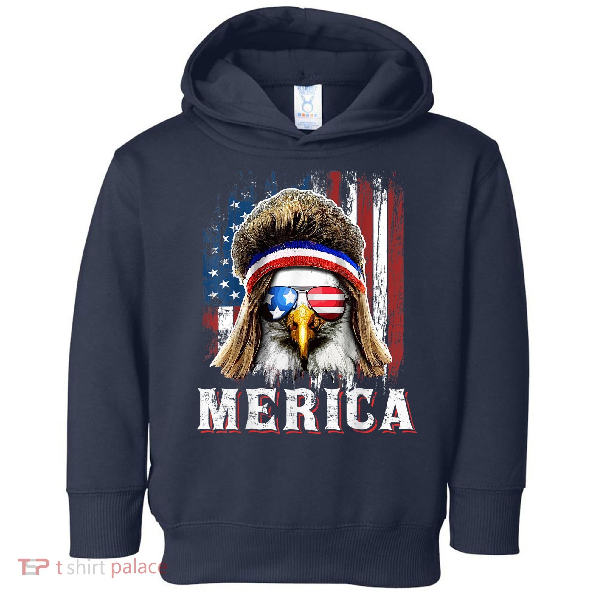 Merica Eagle Mullet 4th Of July American Flag Stars Stripes Toddler Hoodie