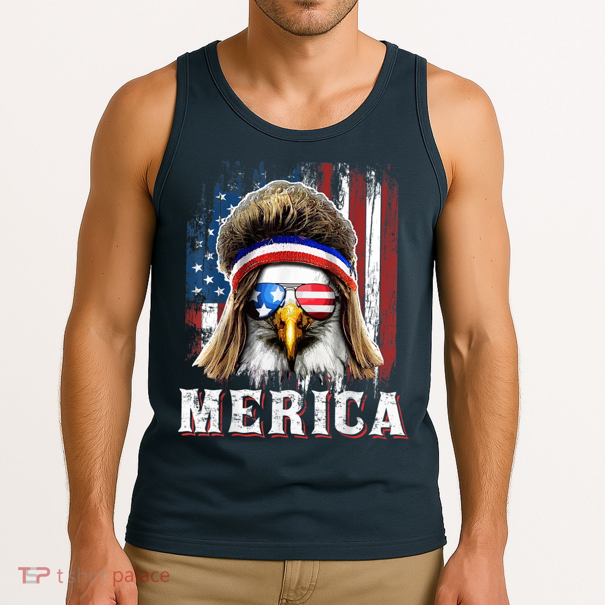 Merica Eagle Mullet 4th Of July American Flag Stars Stripes Tank Top