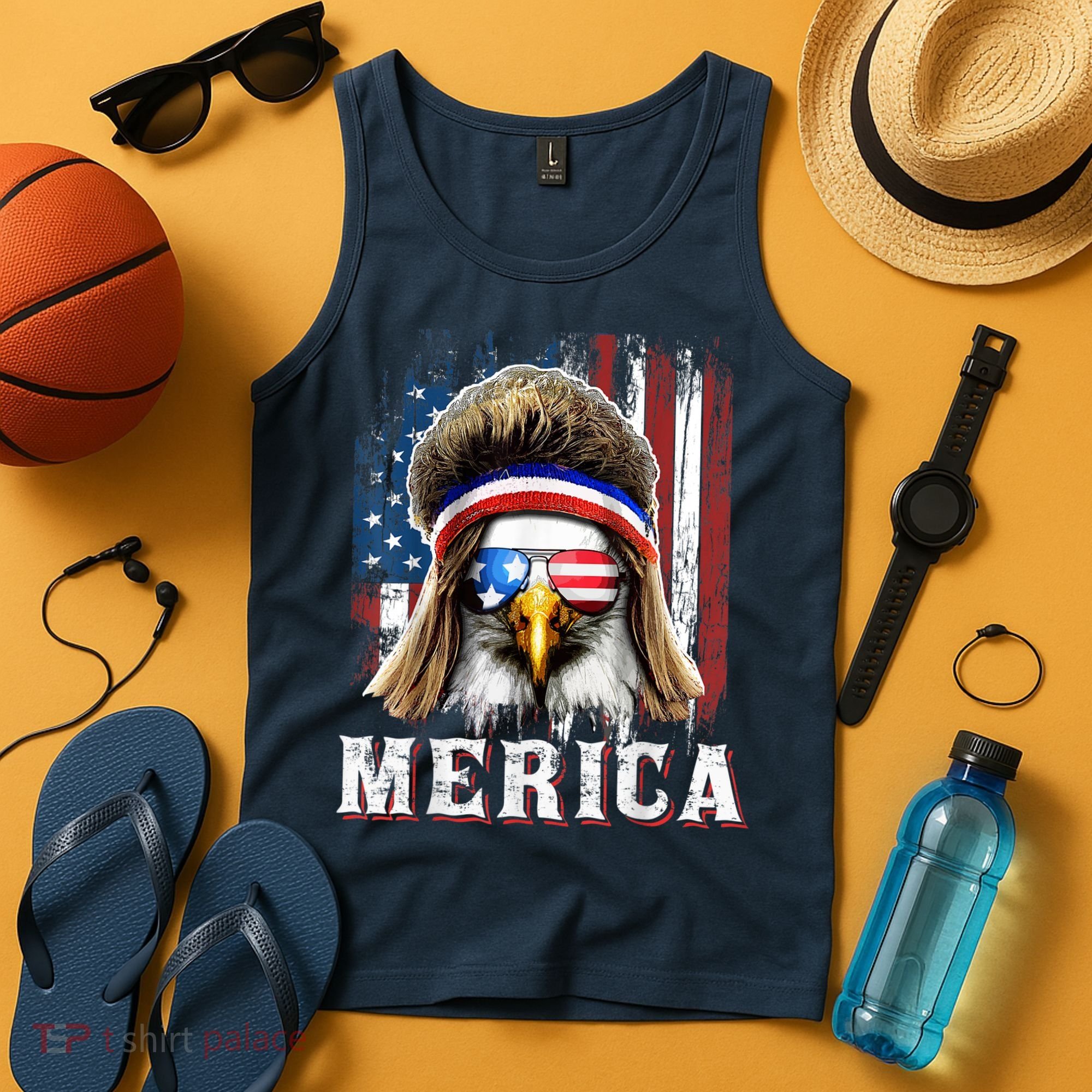 Merica Eagle Mullet 4th Of July American Flag Stars Stripes Tank Top