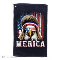 Merica Eagle Mullet 4th Of July American Flag Stars Stripes Golf Towel thumb 0