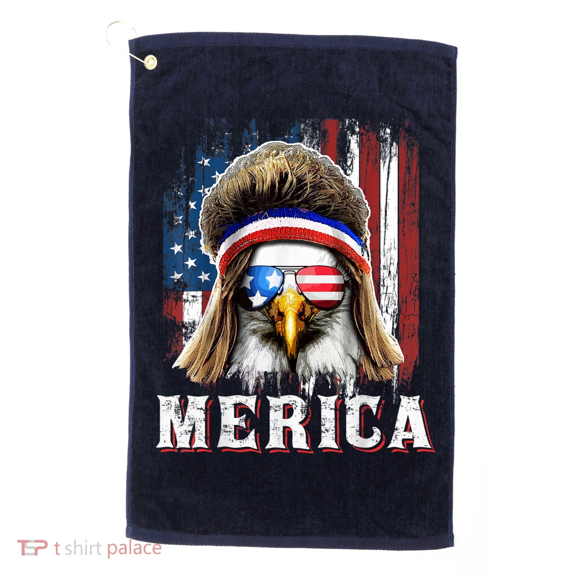 Merica Eagle Mullet 4th Of July American Flag Stars Stripes Golf Towel
