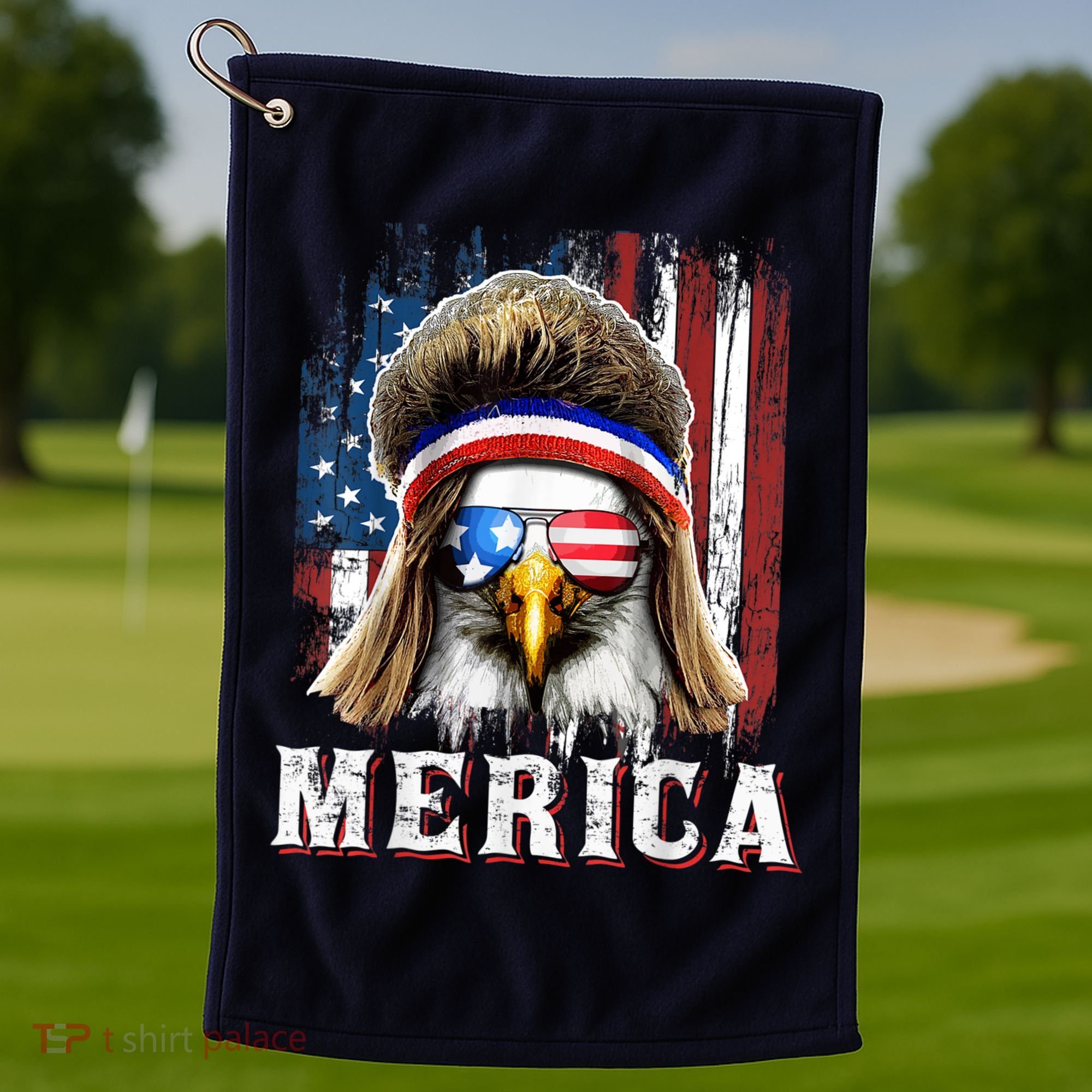 Merica Eagle Mullet 4th Of July American Flag Stars Stripes Golf Towel