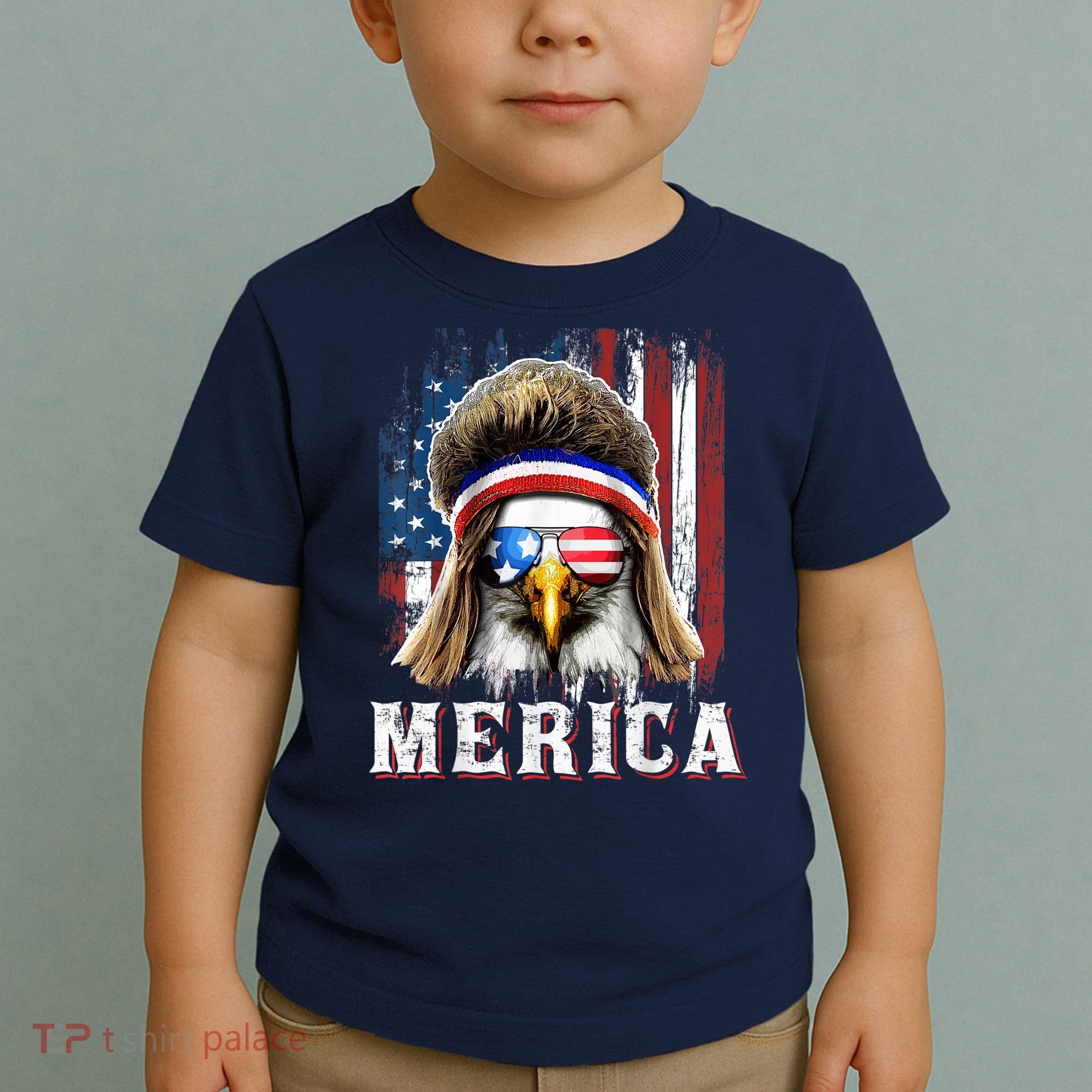 Merica Eagle Mullet 4th Of July American Flag Stars Stripes Toddler T-Shirt