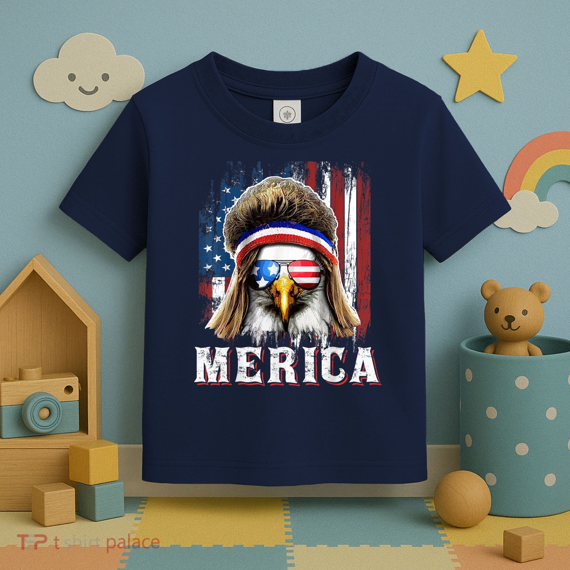 Merica Eagle Mullet 4th Of July American Flag Stars Stripes Toddler T-Shirt