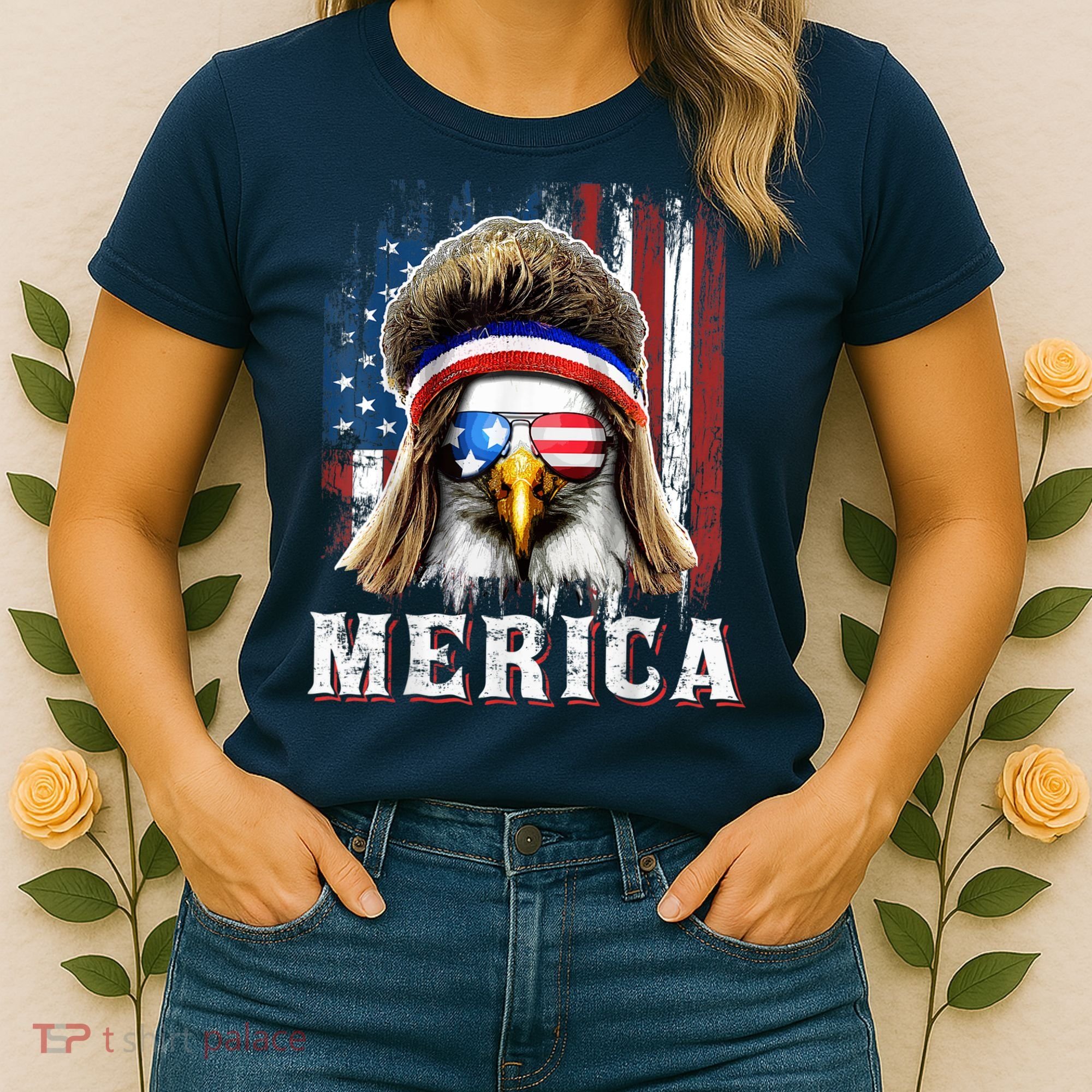 Merica Eagle Mullet 4th Of July American Flag Stars Stripes Women's T-Shirt